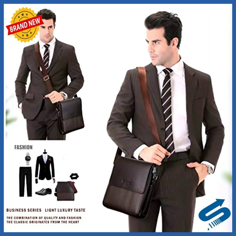 Vegan Leather Messenger Bag for Men, Crossbody Work Travel Satchel